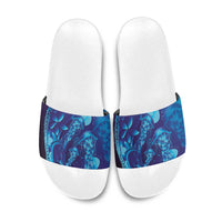 Purple Paradise Polynesia Jellyfish Slide Sandals Plumeria Polynesian Tattoo Glowing Vibes