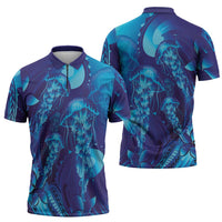 Purple Paradise Polynesia Jellyfish Zipper Polo Shirt Plumeria Polynesian Tattoo Glowing Vibes LT14 - Polynesian Pride