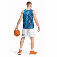 Blue Gradient Polynesia Jellyfish Basketball Jersey Plumeria Polynesian Tattoo Glowing Vibes