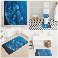 Blue Gradient Polynesia Jellyfish Bathroom Set Plumeria Polynesian Tattoo Glowing Vibes