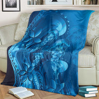 Blue Gradient Polynesia Jellyfish Blanket Plumeria Polynesian Tattoo Glowing Vibes