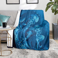 Blue Gradient Polynesia Jellyfish Blanket Plumeria Polynesian Tattoo Glowing Vibes