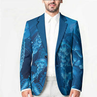 Blue Gradient Polynesia Jellyfish Blazer Plumeria Polynesian Tattoo Glowing Vibes