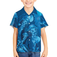 Blue Gradient Polynesia Jellyfish Family Matching Off Shoulder Maxi Dress and Hawaiian Shirt Plumeria Polynesian Tattoo Glowing Vibes LT14 Son's Shirt Blue - Polynesian Pride