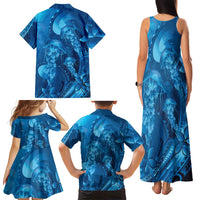 Blue Gradient Polynesia Jellyfish Family Matching Tank Maxi Dress and Hawaiian Shirt Plumeria Polynesian Tattoo Glowing Vibes LT14 - Polynesian Pride