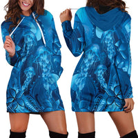 Blue Gradient Polynesia Jellyfish Hoodie Dress Plumeria Polynesian Tattoo Glowing Vibes