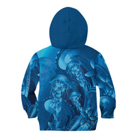 Blue Gradient Polynesia Jellyfish Kid Hoodie Plumeria Polynesian Tattoo Glowing Vibes