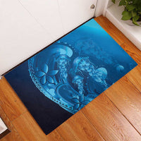 Blue Gradient Polynesia Jellyfish Rubber Doormat Plumeria Polynesian Tattoo Glowing Vibes