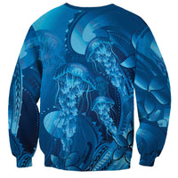 Blue Gradient Polynesia Jellyfish Sweatshirt Plumeria Polynesian Tattoo Glowing Vibes