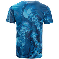 Blue Gradient Polynesia Jellyfish T Shirt Plumeria Polynesian Tattoo Glowing Vibes