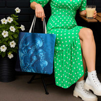 Blue Gradient Polynesia Jellyfish Tote Bag Plumeria Polynesian Tattoo Glowing Vibes