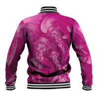 Pink Gradient Polynesia Jellyfish Baseball Jacket Plumeria Polynesian Tattoo Glowing Vibes