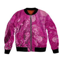 Pink Gradient Polynesia Jellyfish Bomber Jacket Plumeria Polynesian Tattoo Glowing Vibes