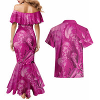 Pink Gradient Polynesia Jellyfish Couples Matching Mermaid Dress and Hawaiian Shirt Plumeria Polynesian Tattoo Glowing Vibes LT14 - Polynesian Pride