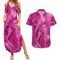 Pink Gradient Polynesia Jellyfish Couples Matching Summer Maxi Dress and Hawaiian Shirt Plumeria Polynesian Tattoo Glowing Vibes LT14 Pink - Polynesian Pride