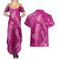 Pink Gradient Polynesia Jellyfish Couples Matching Summer Maxi Dress and Hawaiian Shirt Plumeria Polynesian Tattoo Glowing Vibes LT14 - Polynesian Pride