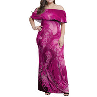 Pink Gradient Polynesia Jellyfish Family Matching Off Shoulder Maxi Dress and Hawaiian Shirt Plumeria Polynesian Tattoo Glowing Vibes LT14 Mom's Dress Pink - Polynesian Pride