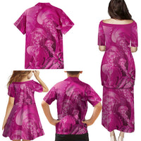 Pink Gradient Polynesia Jellyfish Family Matching Puletasi and Hawaiian Shirt Plumeria Polynesian Tattoo Glowing Vibes LT14 - Polynesian Pride
