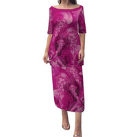 Pink Gradient Polynesia Jellyfish Family Matching Puletasi and Hawaiian Shirt Plumeria Polynesian Tattoo Glowing Vibes LT14 Mom's Dress Pink - Polynesian Pride