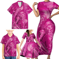 Pink Gradient Polynesia Jellyfish Family Matching Short Sleeve Bodycon Dress and Hawaiian Shirt Plumeria Polynesian Tattoo Glowing Vibes LT14 - Polynesian Pride