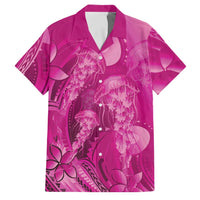 Pink Gradient Polynesia Jellyfish Family Matching Short Sleeve Bodycon Dress and Hawaiian Shirt Plumeria Polynesian Tattoo Glowing Vibes LT14 Dad's Shirt - Short Sleeve Pink - Polynesian Pride