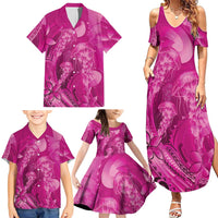 Pink Gradient Polynesia Jellyfish Family Matching Summer Maxi Dress and Hawaiian Shirt Plumeria Polynesian Tattoo Glowing Vibes LT14 - Polynesian Pride