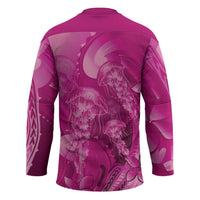 Pink Gradient Polynesia Jellyfish Hockey Jersey Plumeria Polynesian Tattoo Glowing Vibes