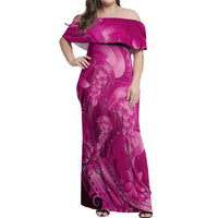 Pink Gradient Polynesia Jellyfish Off Shoulder Maxi Dress Plumeria Polynesian Tattoo Glowing Vibes