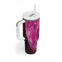 Pink Gradient Polynesia Jellyfish Tumbler With Handle Plumeria Polynesian Tattoo Glowing Vibes