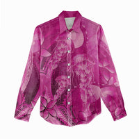 Pink Gradient Polynesia Jellyfish Women Casual Shirt Plumeria Polynesian Tattoo Glowing Vibes