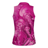Pink Gradient Polynesia Jellyfish Women Sleeveless Polo Shirt Plumeria Polynesian Tattoo Glowing Vibes