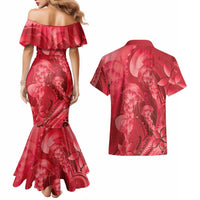 Red Gradient Polynesia Jellyfish Couples Matching Mermaid Dress and Hawaiian Shirt Plumeria Polynesian Tattoo Glowing Vibes LT14 - Polynesian Pride
