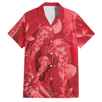 Red Gradient Polynesia Jellyfish Family Matching Puletasi and Hawaiian Shirt Plumeria Polynesian Tattoo Glowing Vibes LT14 Dad's Shirt - Short Sleeve Red - Polynesian Pride