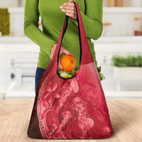 Red Gradient Polynesia Jellyfish Grocery Bag Plumeria Polynesian Tattoo Glowing Vibes