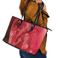 Red Gradient Polynesia Jellyfish Leather Tote Bag Plumeria Polynesian Tattoo Glowing Vibes
