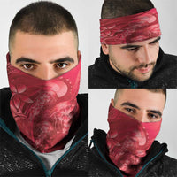 Red Gradient Polynesia Jellyfish Neck Gaiter Plumeria Polynesian Tattoo Glowing Vibes