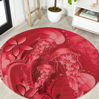 Red Gradient Polynesia Jellyfish Round Carpet Plumeria Polynesian Tattoo Glowing Vibes