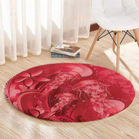 Red Gradient Polynesia Jellyfish Round Carpet Plumeria Polynesian Tattoo Glowing Vibes