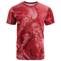 Red Gradient Polynesia Jellyfish T Shirt Plumeria Polynesian Tattoo Glowing Vibes