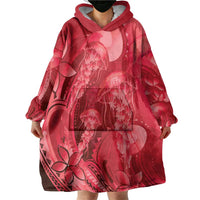 Red Gradient Polynesia Jellyfish Wearable Blanket Hoodie Plumeria Polynesian Tattoo Glowing Vibes
