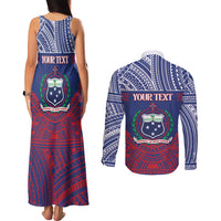 Personalised Samoa Independence Day Couples Matching Tank Maxi Dress and Long Sleeve Button Shirt 64th Anniversary Toa O Samoa