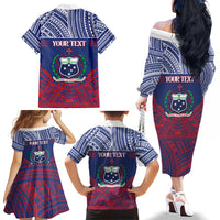 Personalised Samoa Independence Day Family Matching Off The Shoulder Long Sleeve Dress and Hawaiian Shirt 64th Anniversary Toa O Samoa LT14 - Polynesian Pride