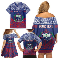 Personalised Samoa Independence Day Family Matching Off Shoulder Short Dress and Hawaiian Shirt 64th Anniversary Toa O Samoa