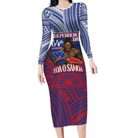 Personalised Samoa Independence Day Long Sleeve Bodycon Dress 64th Anniversary Toa O Samoa