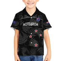 Custom New Zealand Silver Fern Football Family Matching Off The Shoulder Long Sleeve Dress and Hawaiian Shirt Summer 2024 Olympic Go Aotearoa LT14 Son's Shirt Black - Polynesian Pride
