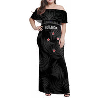 Custom New Zealand Silver Fern Football Family Matching Off Shoulder Maxi Dress and Hawaiian Shirt Summer 2024 Olympic Go Aotearoa LT14 Mom's Dress Black - Polynesian Pride