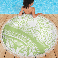 Polynesian Tiare Flower Sage Green Pastel Beach Blanket