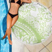 Polynesian Tiare Flower Sage Green Pastel Beach Blanket