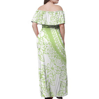 Polynesian Tiare Flower Sage Green Pastel Family Matching Off Shoulder Maxi Dress and Hawaiian Shirt LT14 - Polynesian Pride