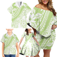 Polynesian Tiare Flower Sage Green Pastel Family Matching Off Shoulder Short Dress and Hawaiian Shirt LT14 - Polynesian Pride